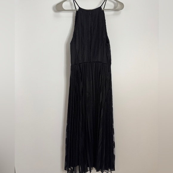Theory Black Pleated Mesh Midi Dress NWT Size 2 | Elegant Evening Cocktail Dress - Picture 3 of 8